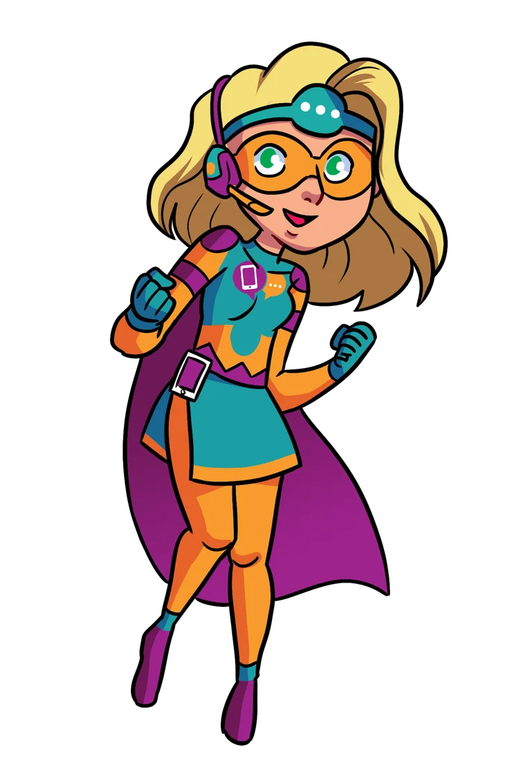 hey contact heroes Superheldin mit Headset