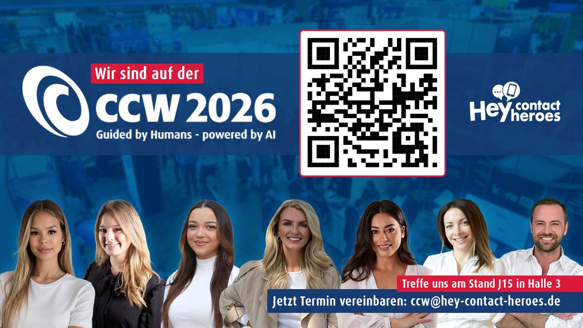 Die CCW in Berlin ist auch 2026 wieder der zentrale Treffpunkt der Customer-Service-
Branche &ndash; und f&uuml;r uns als hey contact heroes selbstverst&auml;ndlich ein fester Termin im
Kalender.